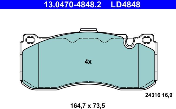 ATE 13.0470-4848.2 - Brake Pad Set, disc brake www.parts5.com