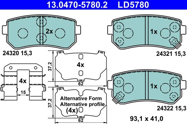 ATE 13.0470-5780.2 - Brake Pad Set, disc brake www.parts5.com