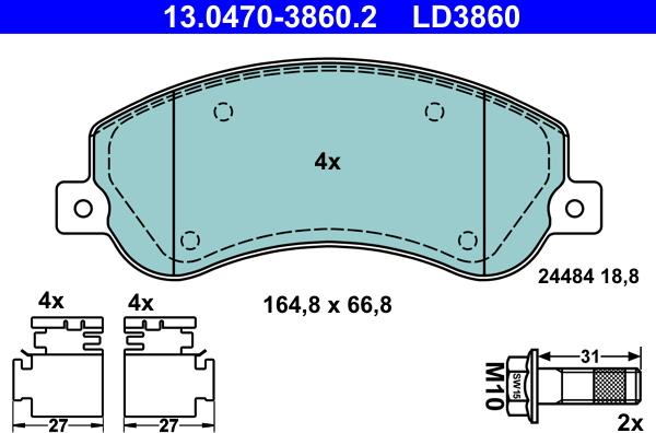 ATE 13.0470-3860.2 - Brake Pad Set, disc brake www.parts5.com