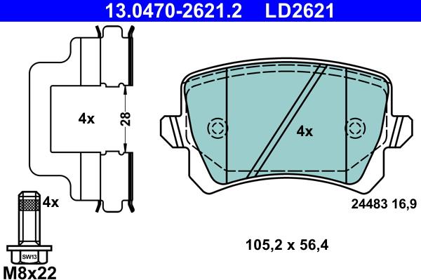 ATE 13.0470-2621.2 - Brake Pad Set, disc brake www.parts5.com