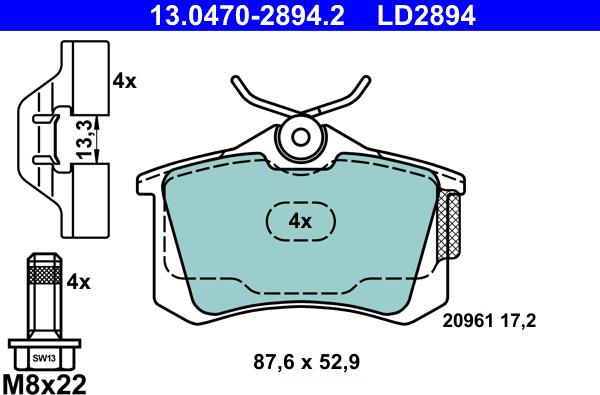 ATE 13.0470-2894.2 - Brake Pad Set, disc brake www.parts5.com