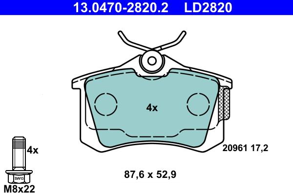ATE 13.0470-2820.2 - Brake Pad Set, disc brake www.parts5.com
