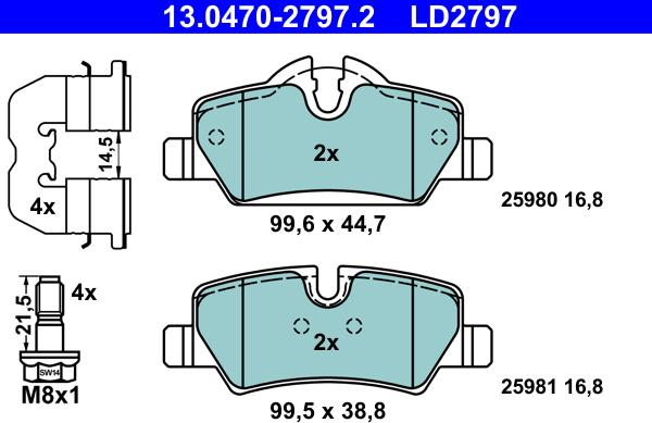 ATE 13.0470-2797.2 - Brake Pad Set, disc brake www.parts5.com