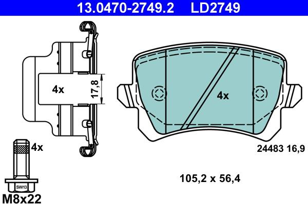 ATE 13.0470-2749.2 - Brake Pad Set, disc brake www.parts5.com