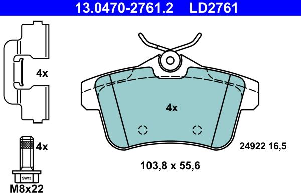 ATE 13.0470-2761.2 - Brake Pad Set, disc brake www.parts5.com