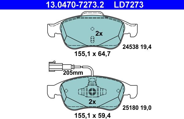 ATE 13.0470-7273.2 - Brake Pad Set, disc brake www.parts5.com