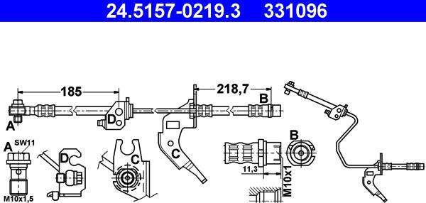 ATE 24.5157-0219.3 - Brake Hose www.parts5.com