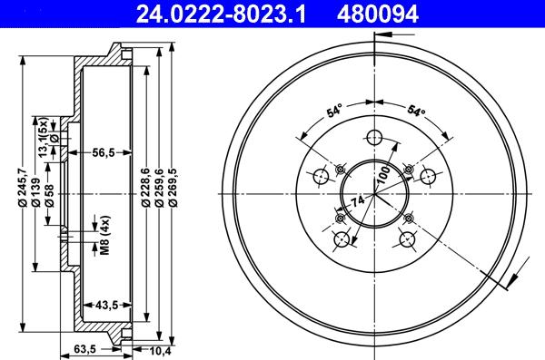 ATE 24.0222-8023.1 - Brake Drum www.parts5.com