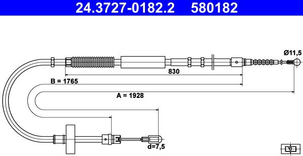ATE 24.3727-0182.2 - Cable, parking brake www.parts5.com