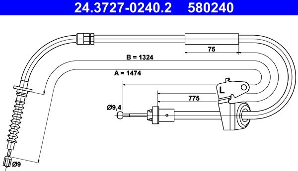 ATE 24.3727-0240.2 - Cable, parking brake www.parts5.com