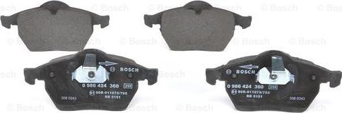 BOSCH 0 986 424 360 - Brake Pad Set, disc brake www.parts5.com