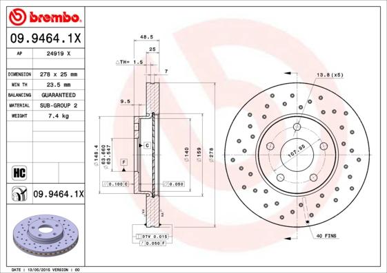 Brembo 09.9464.1X - Brake Disc www.parts5.com