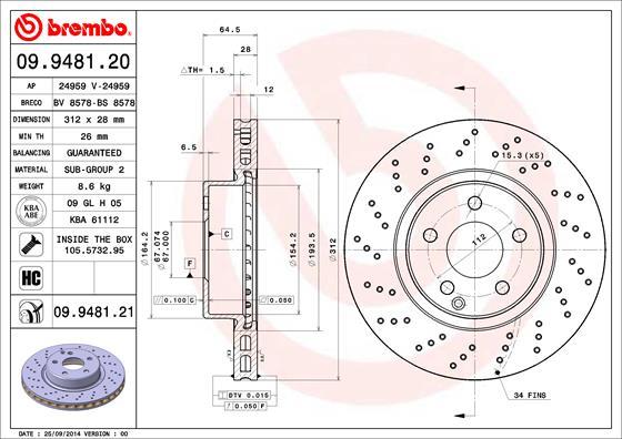 Brembo 09.9481.21 - Brake Disc www.parts5.com