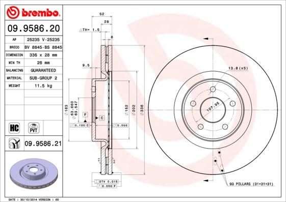 Brembo 09.9586.21 - Δισκόπλακα www.parts5.com