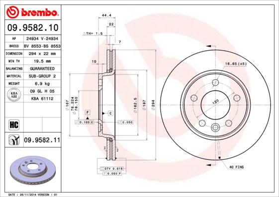Brembo 09.9582.11 - Brake Disc www.parts5.com