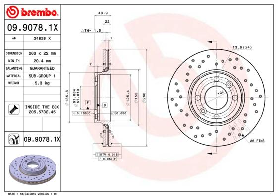Brembo 09.9078.1X - Brake Disc www.parts5.com