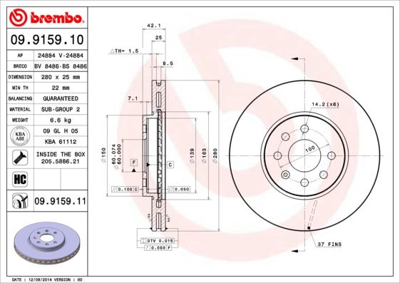 Brembo 09.9159.11 - Brake Disc www.parts5.com