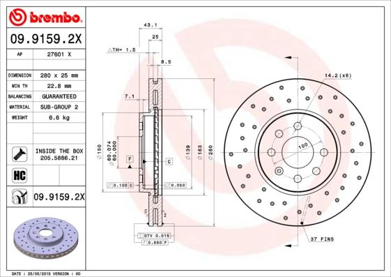 Brembo 09.9159.2X - Brake Disc www.parts5.com