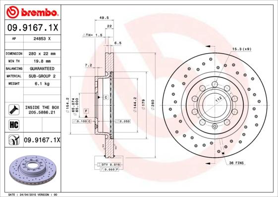 Brembo 09.9167.1X - Brake Disc www.parts5.com