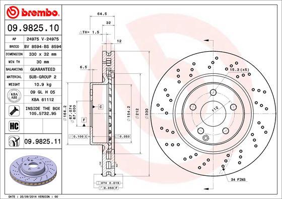 Brembo 09.9825.11 - Brake Disc www.parts5.com