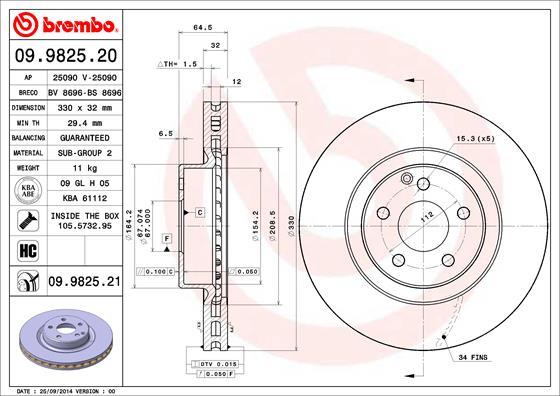 Brembo 09.9825.21 - Brake Disc www.parts5.com