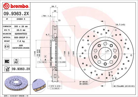 Brembo 09.9363.2X - Brake Disc www.parts5.com