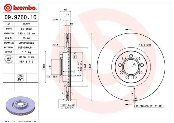 Brembo 09.9760.10 - Brake Disc www.parts5.com