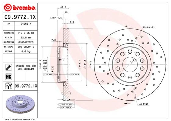 Brembo 09.9772.1X - Brake Disc www.parts5.com