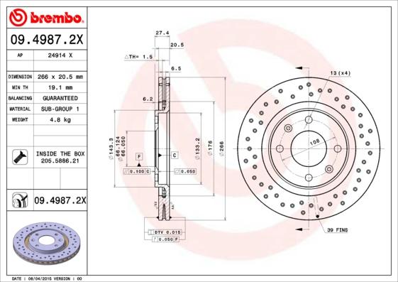 Brembo 09.4987.2X - Brake Disc www.parts5.com