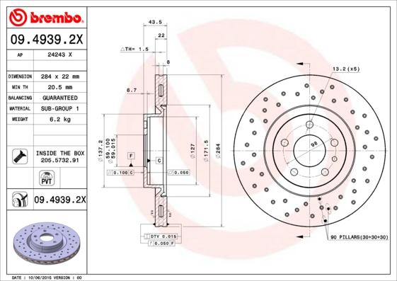Brembo 09.4939.2X - Brake Disc www.parts5.com