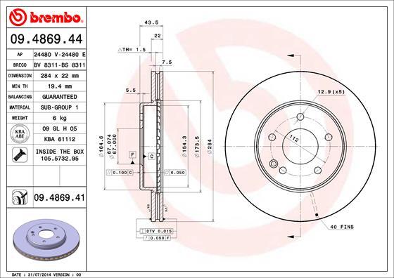 Brembo 09.4869.41 - Brake Disc www.parts5.com