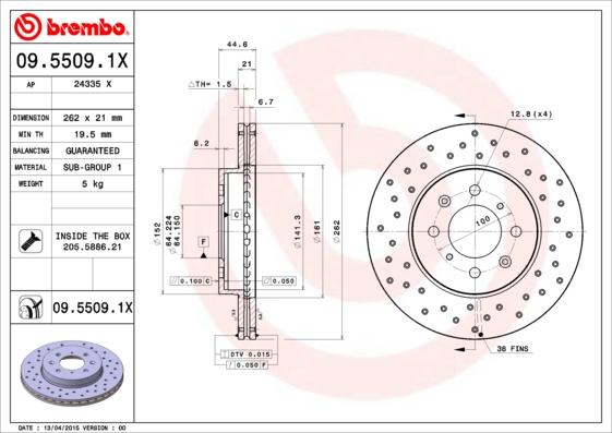 Brembo 09.5509.1X - Brake Disc www.parts5.com