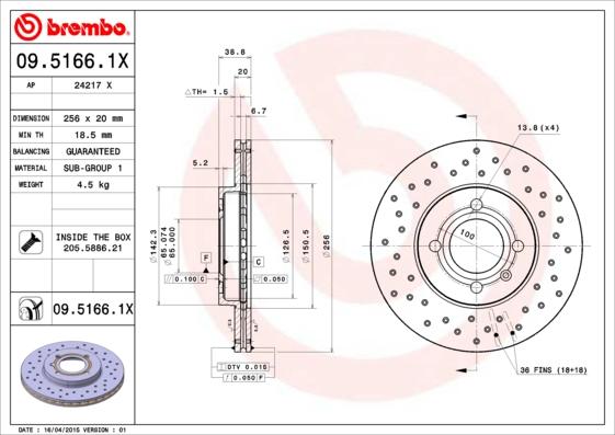 Brembo 09.5166.1X - Brake Disc www.parts5.com