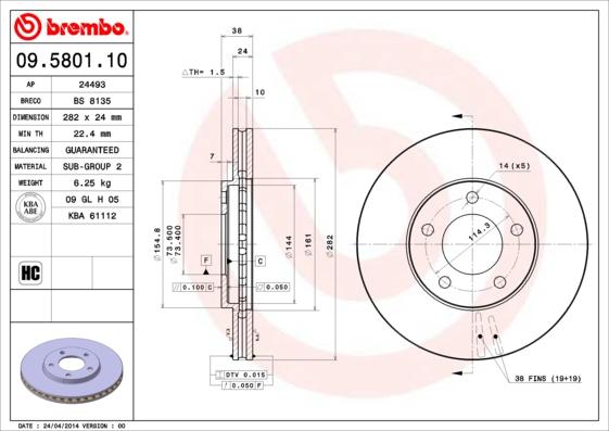Brembo 09.5801.10 - Brake Disc www.parts5.com