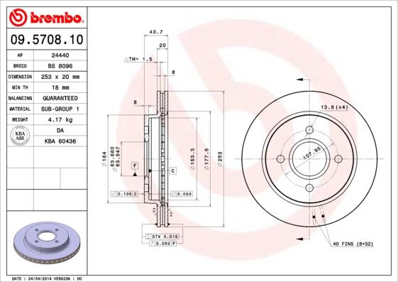 Brembo 09.5708.10 - Brake Disc www.parts5.com