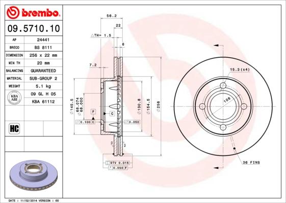 Brembo 09.5710.10 - Brake Disc www.parts5.com