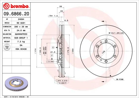 Brembo 09.6866.20 - Brake Disc www.parts5.com