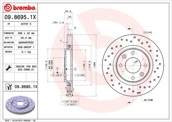 Brembo 09.8695.1X - Brake Disc www.parts5.com