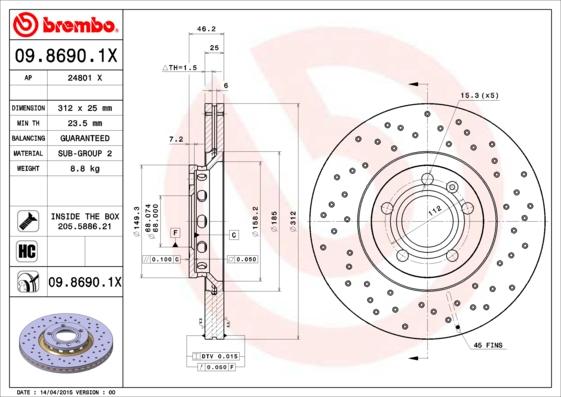 Brembo 09.8690.1X - Brake Disc www.parts5.com