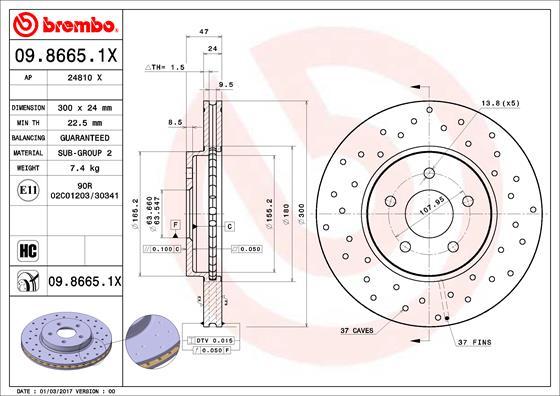 Brembo 09.8665.1X - Brake Disc www.parts5.com
