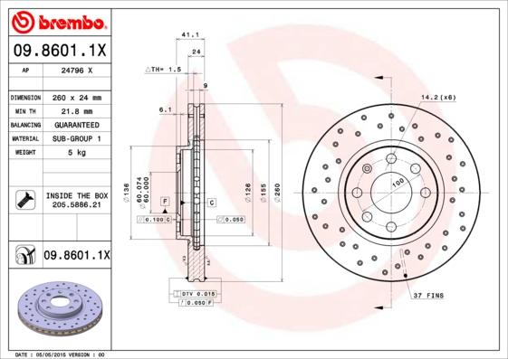 Brembo 09.8601.1X - Brake Disc www.parts5.com
