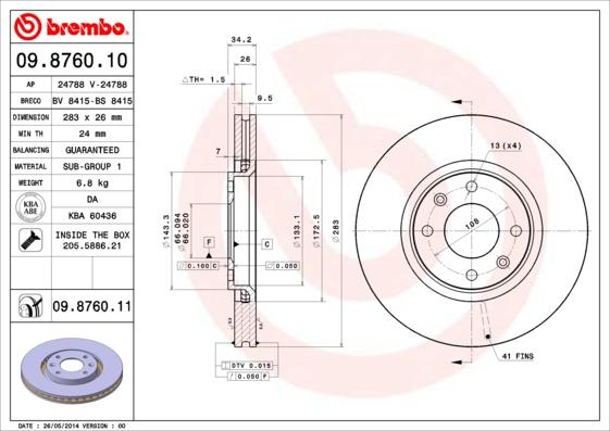 Brembo 09.8760.11 - Brake Disc www.parts5.com