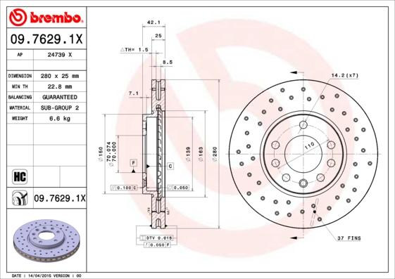 Brembo 09.7629.1X - Brake Disc www.parts5.com