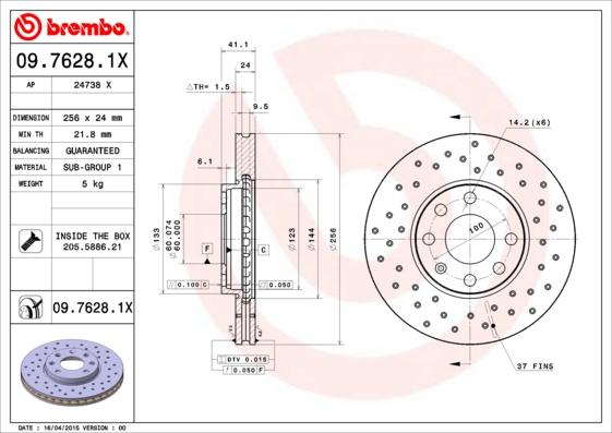 Brembo 09.7628.1X - Brake Disc www.parts5.com