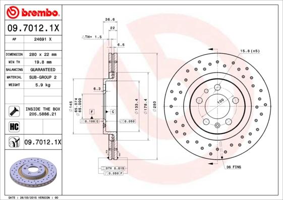 Brembo 09.7012.1X - Brake Disc www.parts5.com
