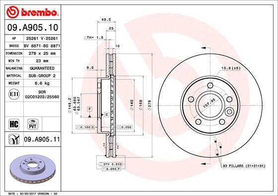 Brembo 09.A905.11 - Brake Disc www.parts5.com