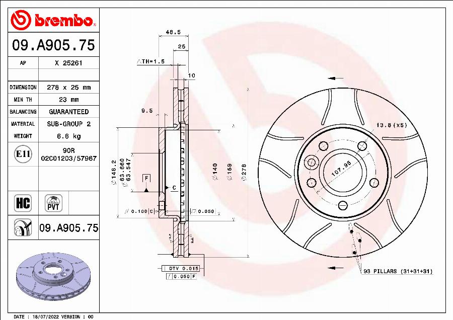 Brembo 09.A905.75 - Brake Disc www.parts5.com