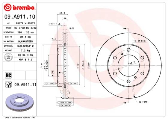 Brembo 09.A911.11 - Brake Disc www.parts5.com