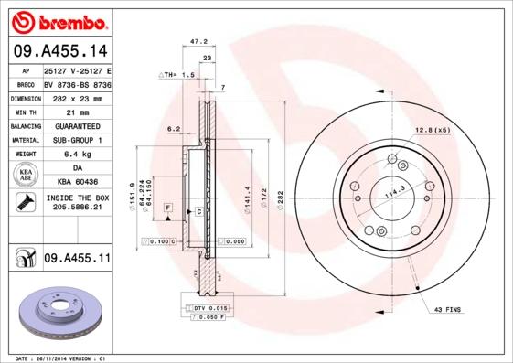 Brembo 09.A455.11 - Brake Disc www.parts5.com