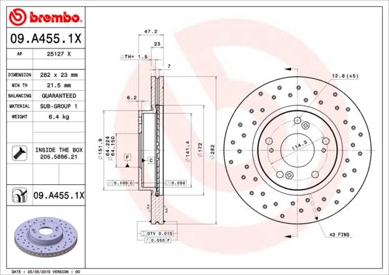 Brembo 09.A455.1X - Brake Disc www.parts5.com